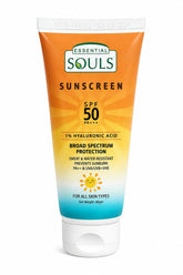 Essential Souls Sunscreen SPF 50 PA++++ 60gm with 1% Hyaluronic Acid, Broad Spectrum Sun Protection, Sweat & Water Resistant, with Aloe Vera, Licorice, Green Tea & Niacinamide, For All Skin Types