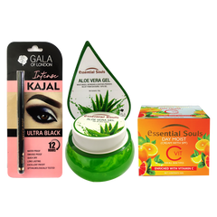 Gala of London Intense Kajal ,Essential SoulsAlover Gel-100gm ,Day Moist (Cream With SPF) Enriched with Vitamin C - 50g