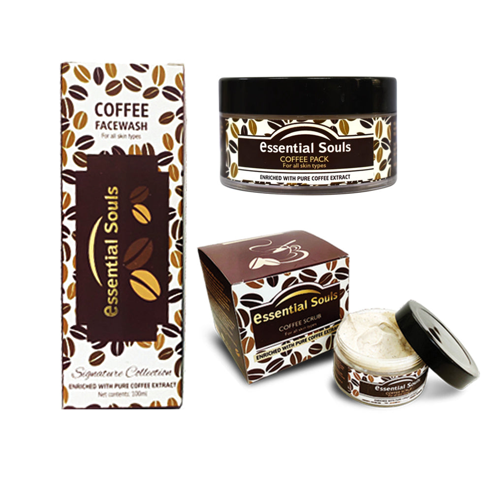 Essential Souls Coffee Face wash, Coffee Pack and Coffee Scrub For Anti-Ageing Effect