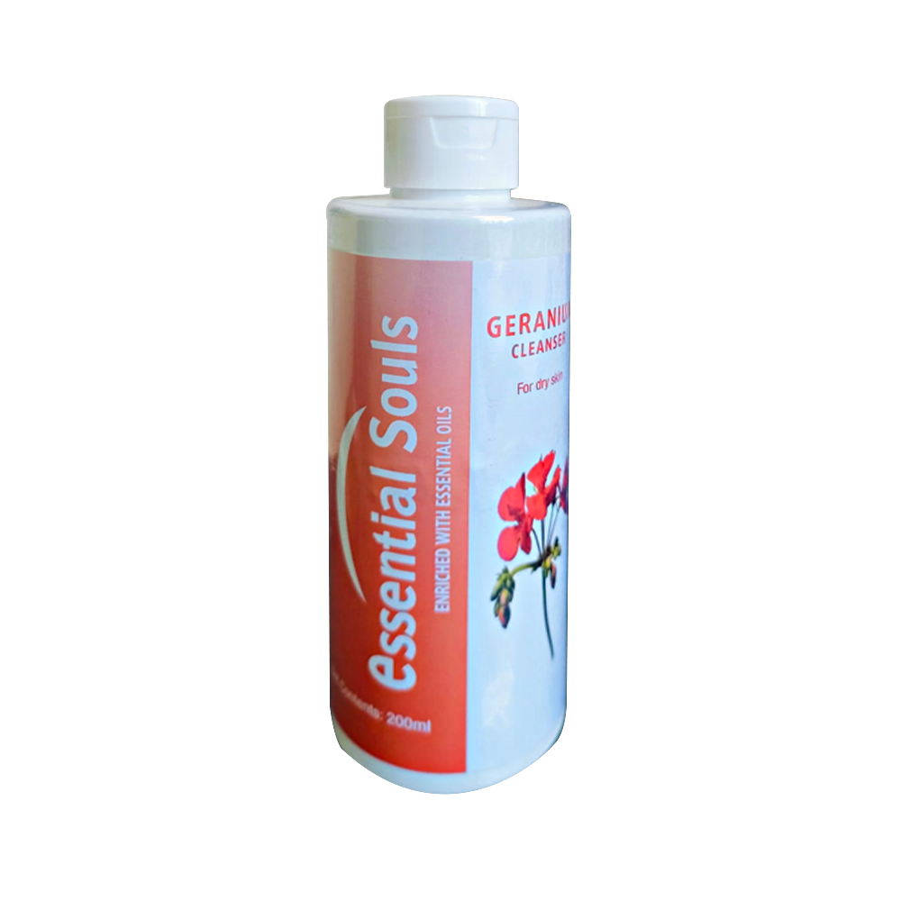 Essential Souls Geranium Cleanser 200ml | For Dry Skin | Enriched with Geranium & Essential Oils | Deep Cleansing, Exfoliates & Restores pH Balance | Smooth Creamy Texture"