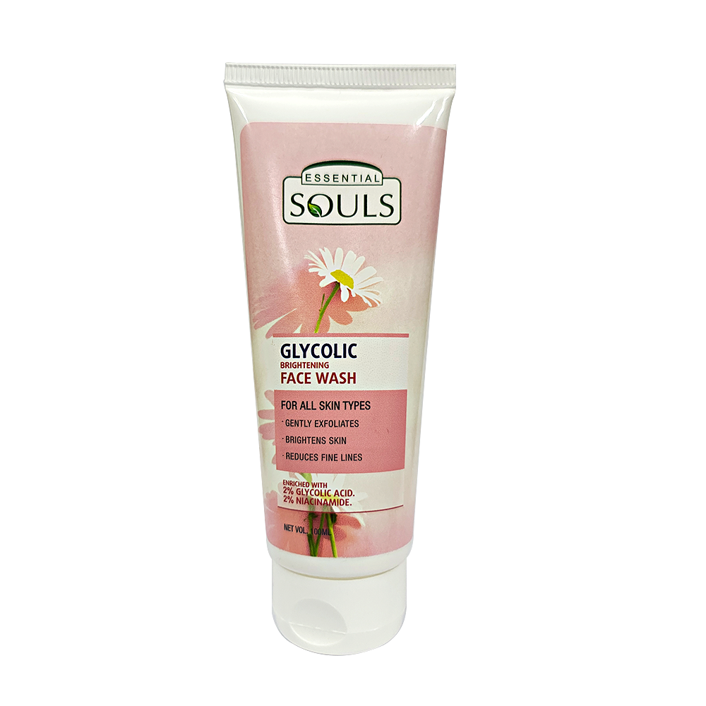 Essential Souls Glycolic Brightening Face Wash 100ml | Enriched with 2% Glycolic Acid & 2% Niacinamide | Gently Exfoliates, Brightens Skin, and Reduces Fine Lines | For All Skin Types"