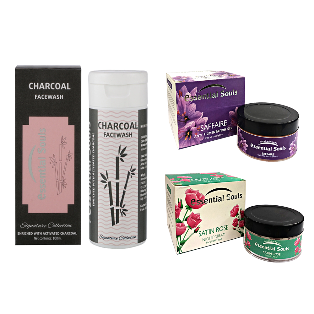 Essential Souls Charcoal Facewash, Saffaire  and Satin Rose