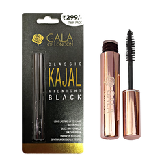 Gala of London Smokey Eyes! - Combo of Lash  All weather Mascara & Classic Kajal Midnight Black - Twin Pack