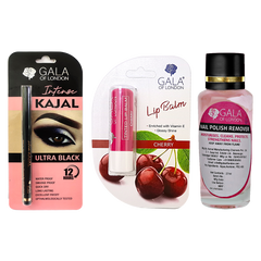 Gala of London Lip Balm - Strawberry, Intense Kajal & Nail Polish Remover - 27ml