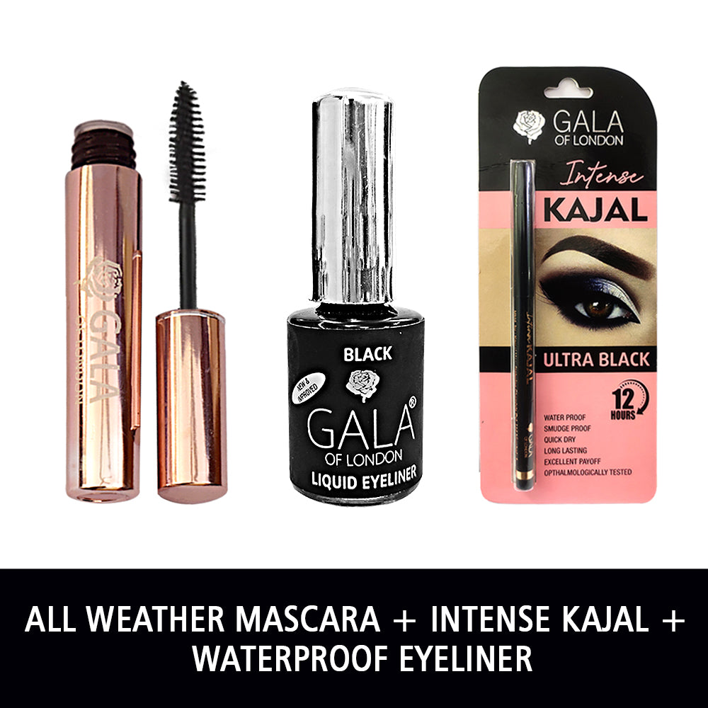 Gala of London Get It All Smokey! - Combo of Lash Intense All weather Mascara, Intense Kajal & Waterproof Eyeliner