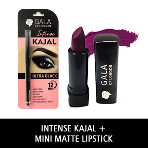 Gala of London Black Purple Combo - Intense Kajal and Mini Matte Lipstick 10 Purple