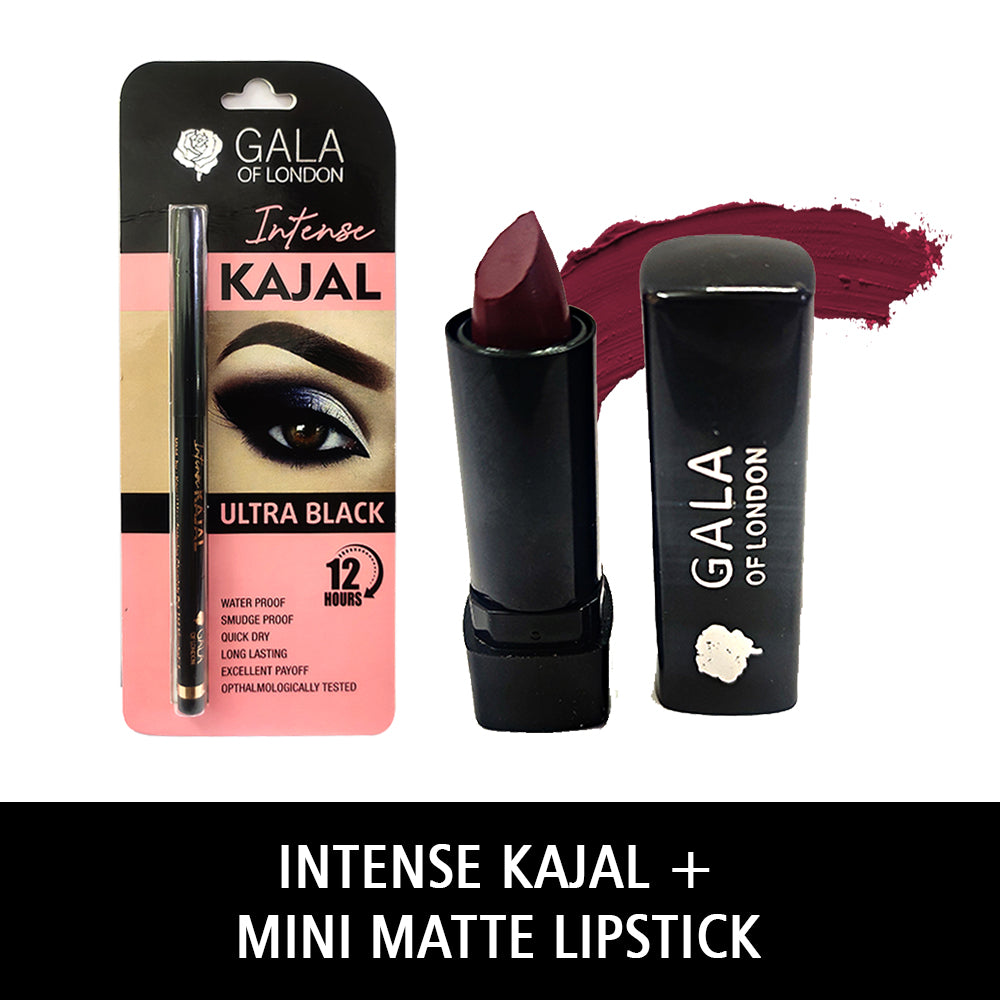 Gala of London Berry Love Combo - Intense Kajal and Mini Matte Lipstick 11 Berry