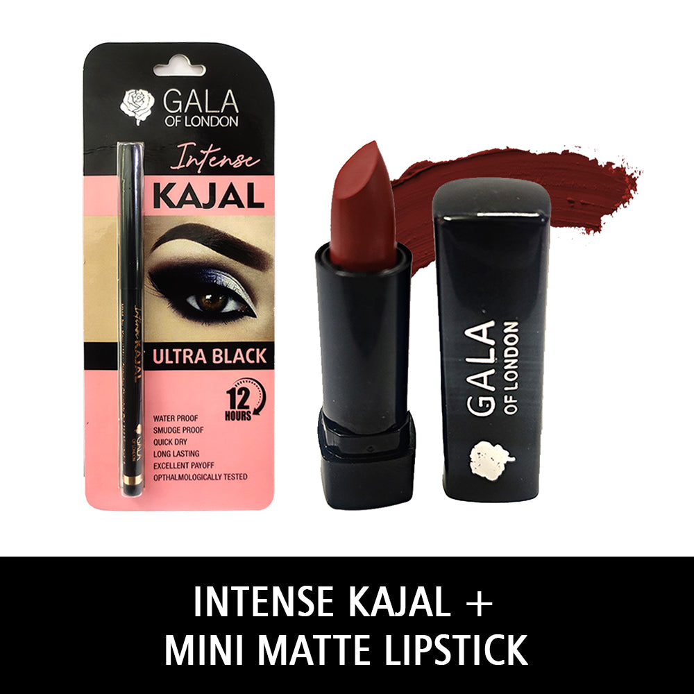 Gala of London Choco Love Combo - Intense Kajal and Mini Matte Lipstick 12 Choco