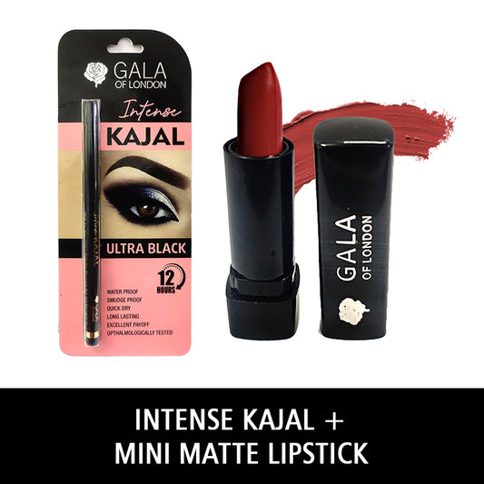 Gala of London Nude Black - Intense Kajal and Mini Matte Lipstick 03 Rosy Glow