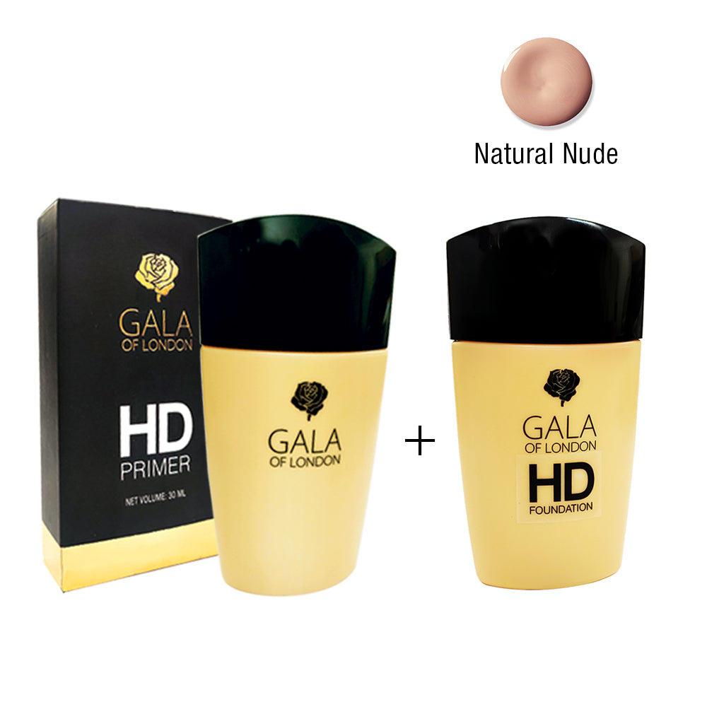 Gala of London HD Primer & HD Foundation (Natural Nude) - Get Beauty Blender free worth Rs 149/-