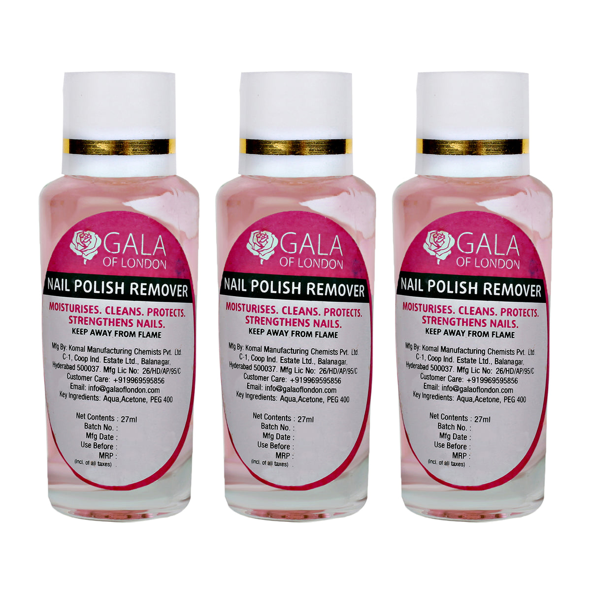 Gala of London Nail Polish Remover 27ml - Pack of 3