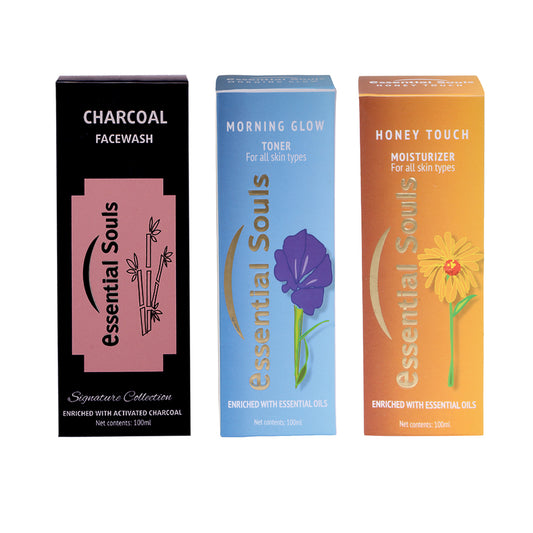 Essential Souls Charcoal Facewash, Morning Glow Toner and Honey Touch Moisturiser/Cleansing Toning Moisturiser Kit(CTM)