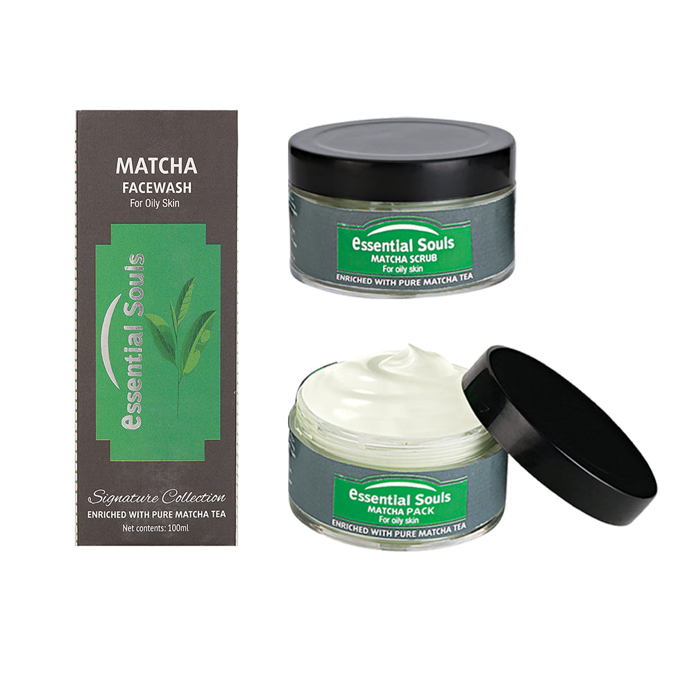 Essential Souls Matcha Kit/Matcha Facewash/Matcha Scrub/Matcha Pack(Sensitive Oily Skin)